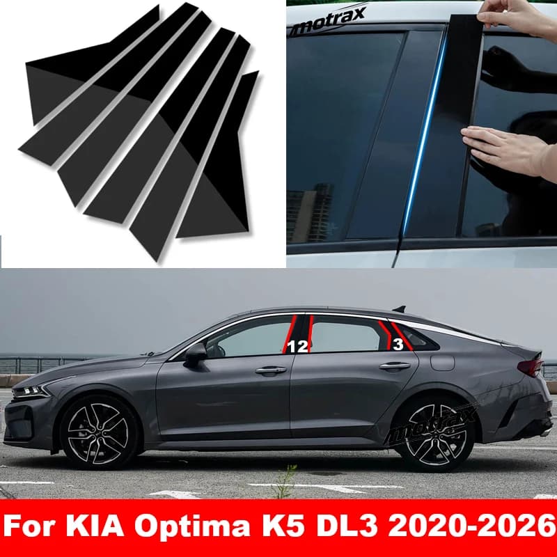 For KIA Optima K5 DL3 2020-2026 Car Window Trim Black Mirror Center Pillar Sticker Car Window Center Decoration Accessories