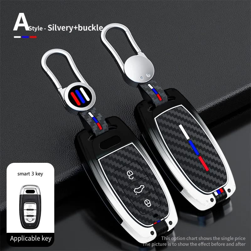 Zinc Alloy Car Key Case Cover Shell For Audi A3 A4 B9 A6 A7 4K A8 E-tron Q5 Q8 C8 D5 SQ8 Protected Fob Keychain Accessories