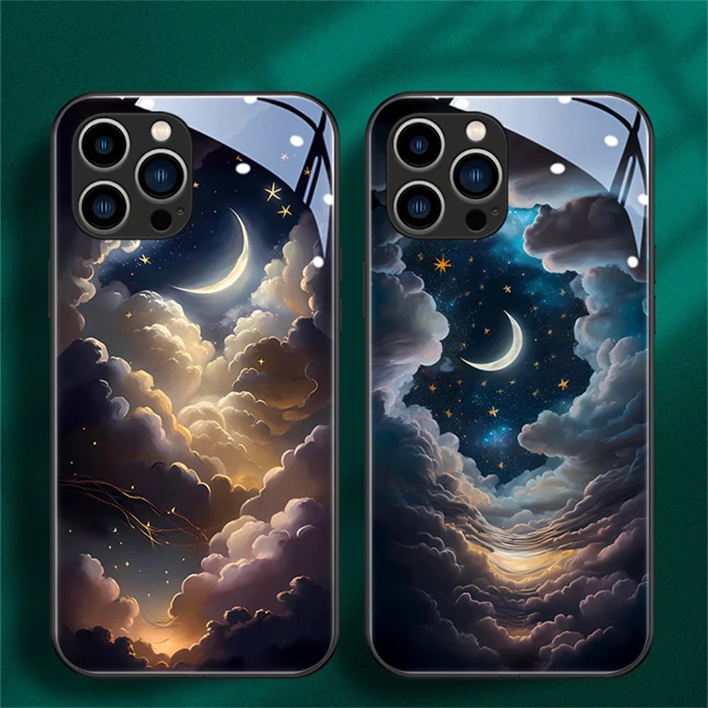 Stars In Clouded Moonlight Led Light Phone Case Call Flash Glitter Cover For iPhone Air 17 16 E 15 14 13 12 11 Pro Max Plus SE
