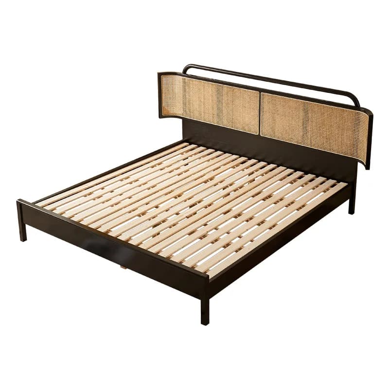 LMM rattan solid wood bed modern simple large bedroom double bed homestay