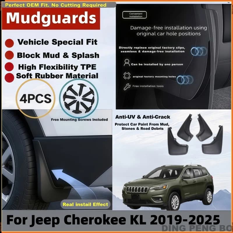 4Pcs Mud Flaps Splash Guards For Jeep Cherokee KL 2019-2025 Front Rear Fender Mudguards Auto Styling Car Accessories Parts
