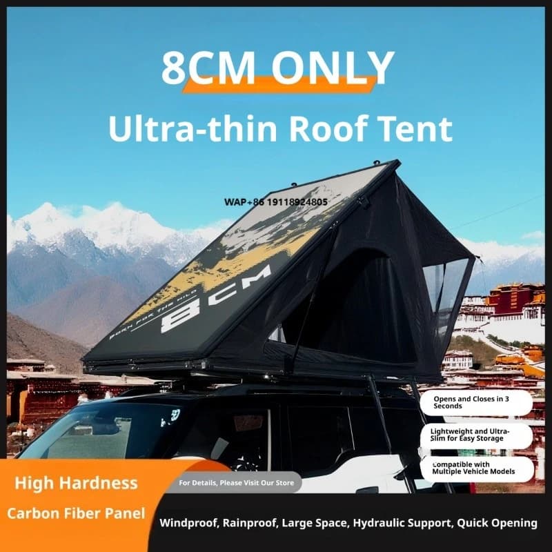 Ultra-Thin Aluminum Hard Top Automatic Pop-Up Rooftop Tent, Waterproof Triangle Car Roof Tent for Outdoor Camping Overlanding