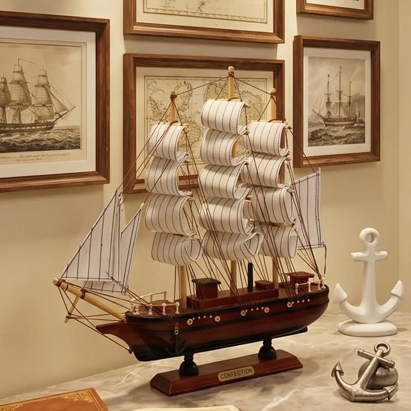 Elegant Wooden Sailboat Model Ornament Nordic Living Room Entrance Hall Tabletop Decoration Creative Commemorative Gift
