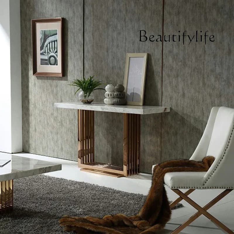 M Nordic Simple Designer Model House Natural Marble Entrance Table Stainless Steel Wall Entrance Table