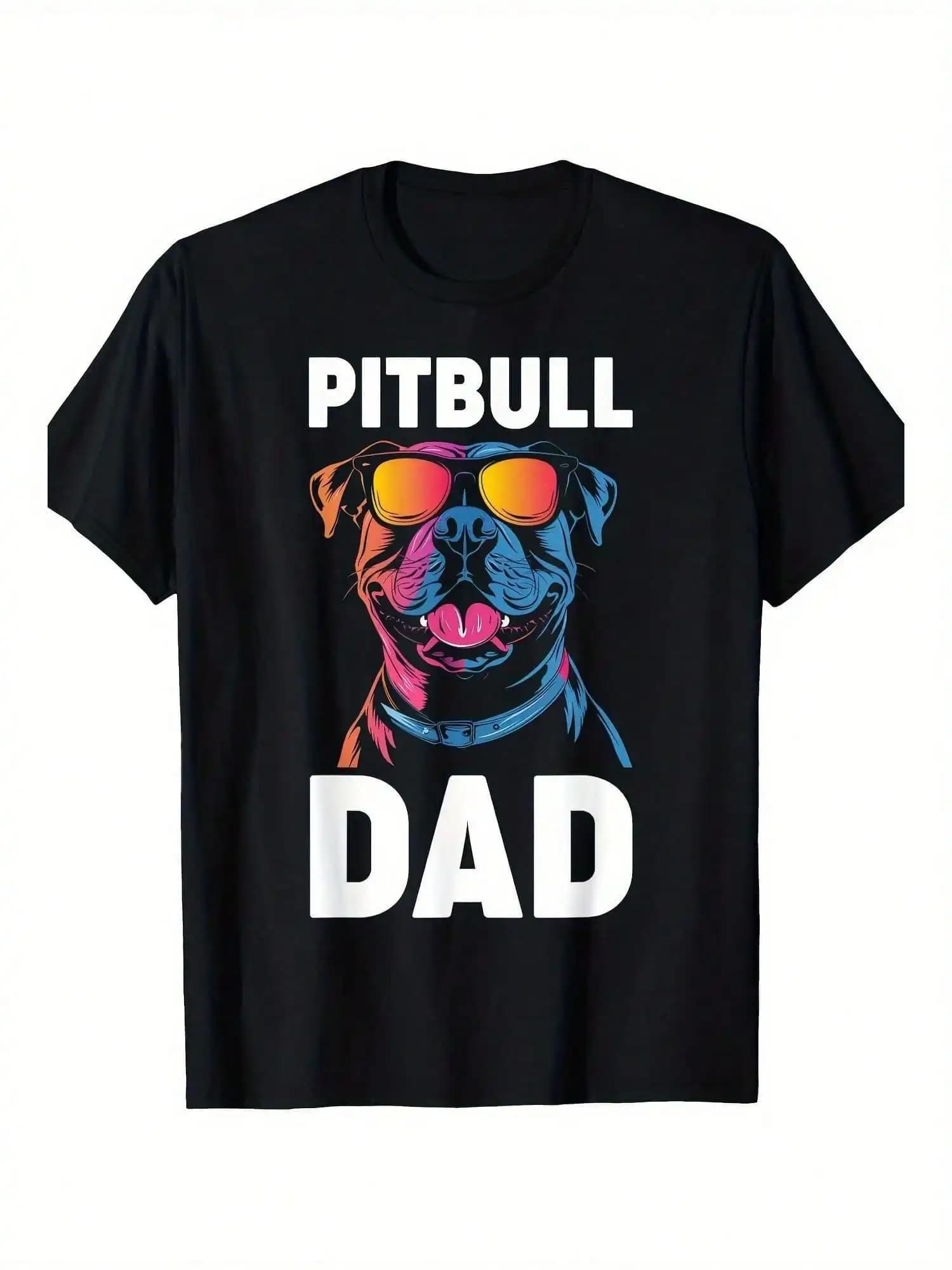 Men's Pitbull Dad Graphic T-Shirt - 100% Cotton, Short Sleeve, Crew Neck, Casual Fit, Machine Washable, Machine Washable Top,