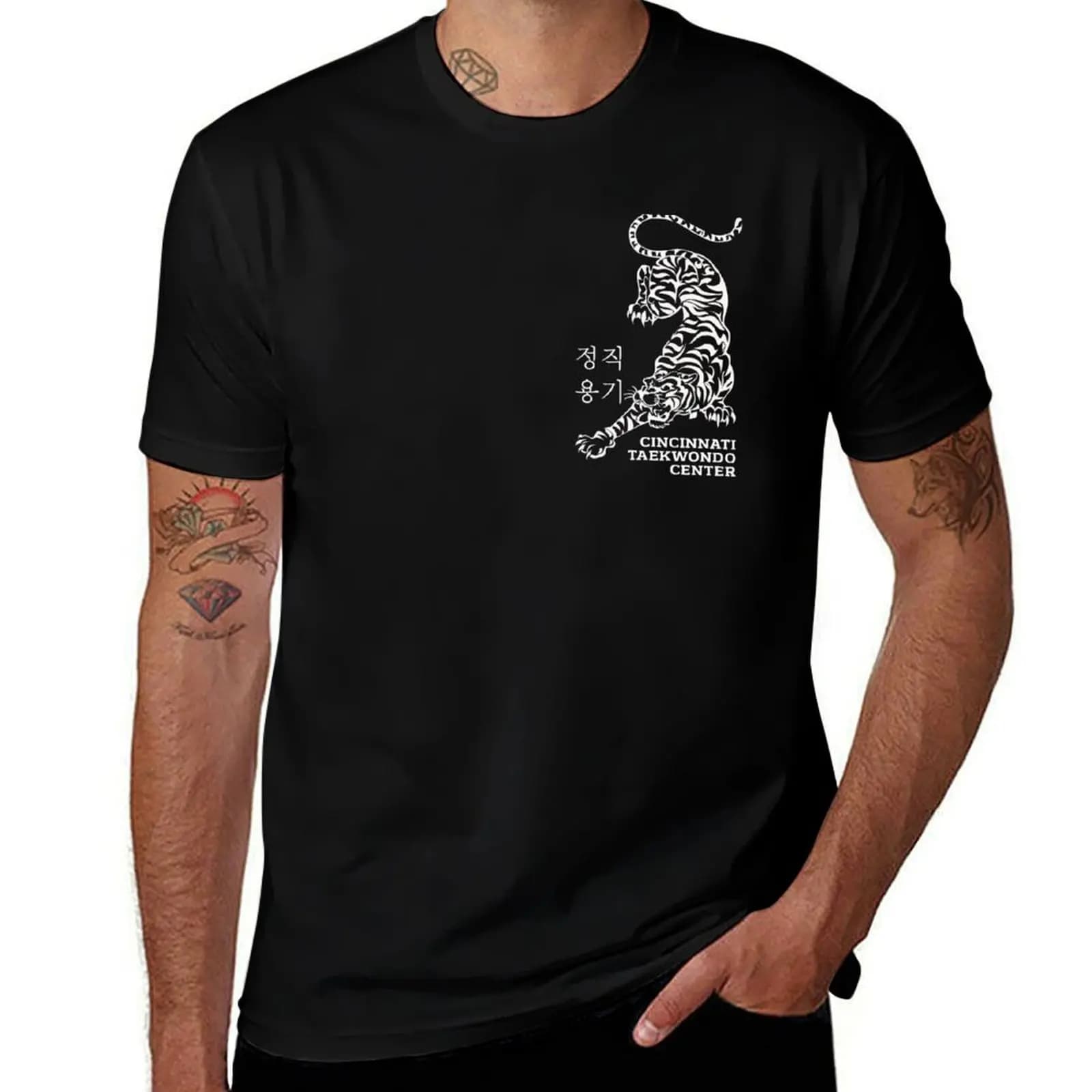 CTC CROUCHING TIGER - white print T-Shirt Soft Casual Short Sleeve Cotton Tee T-Shirt