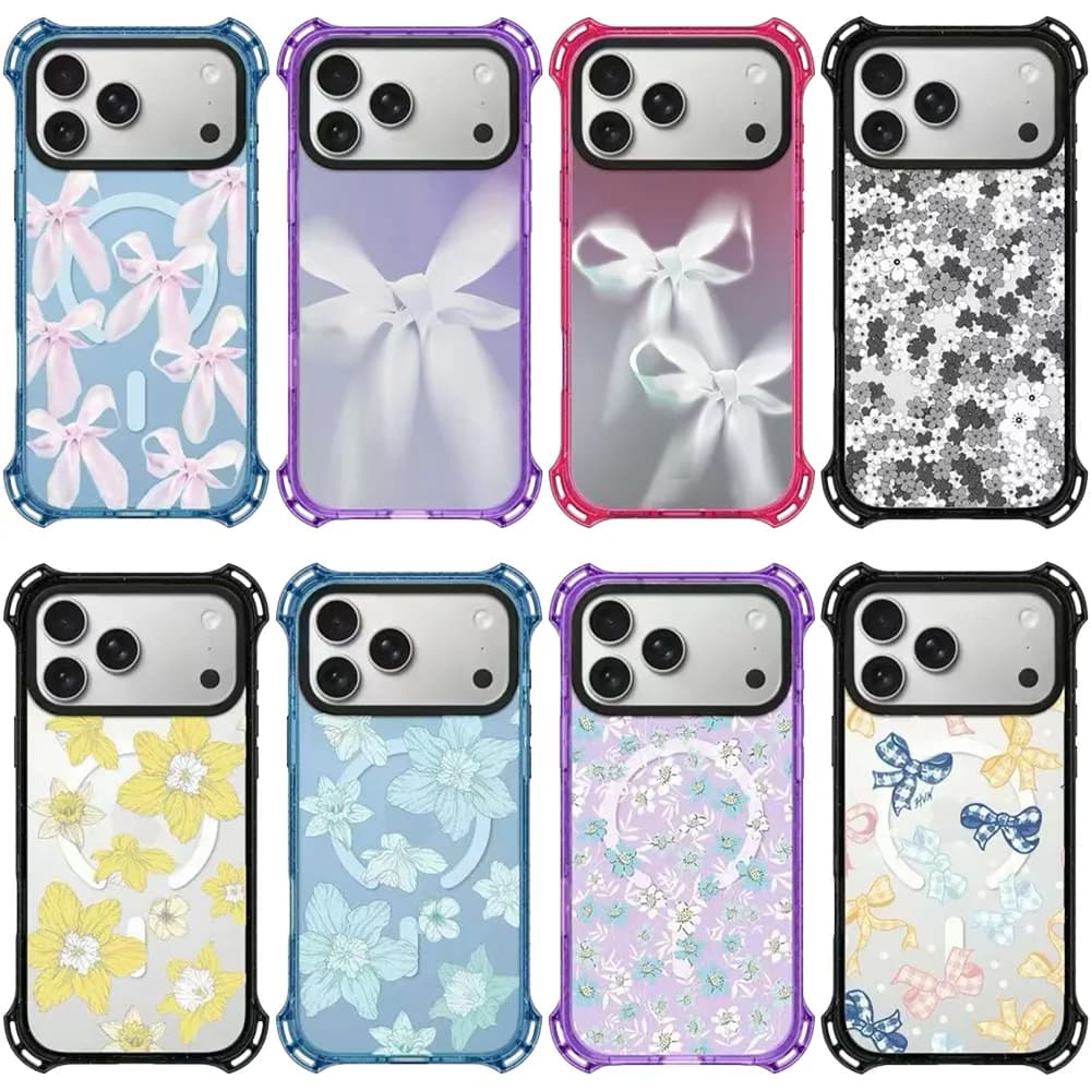 Ribbon Bowknot 4 Corner Magnetic Protective Phone Case Cover for IPhone 13 14 15 16 17 Pro Max Case for IPhone 17Pro