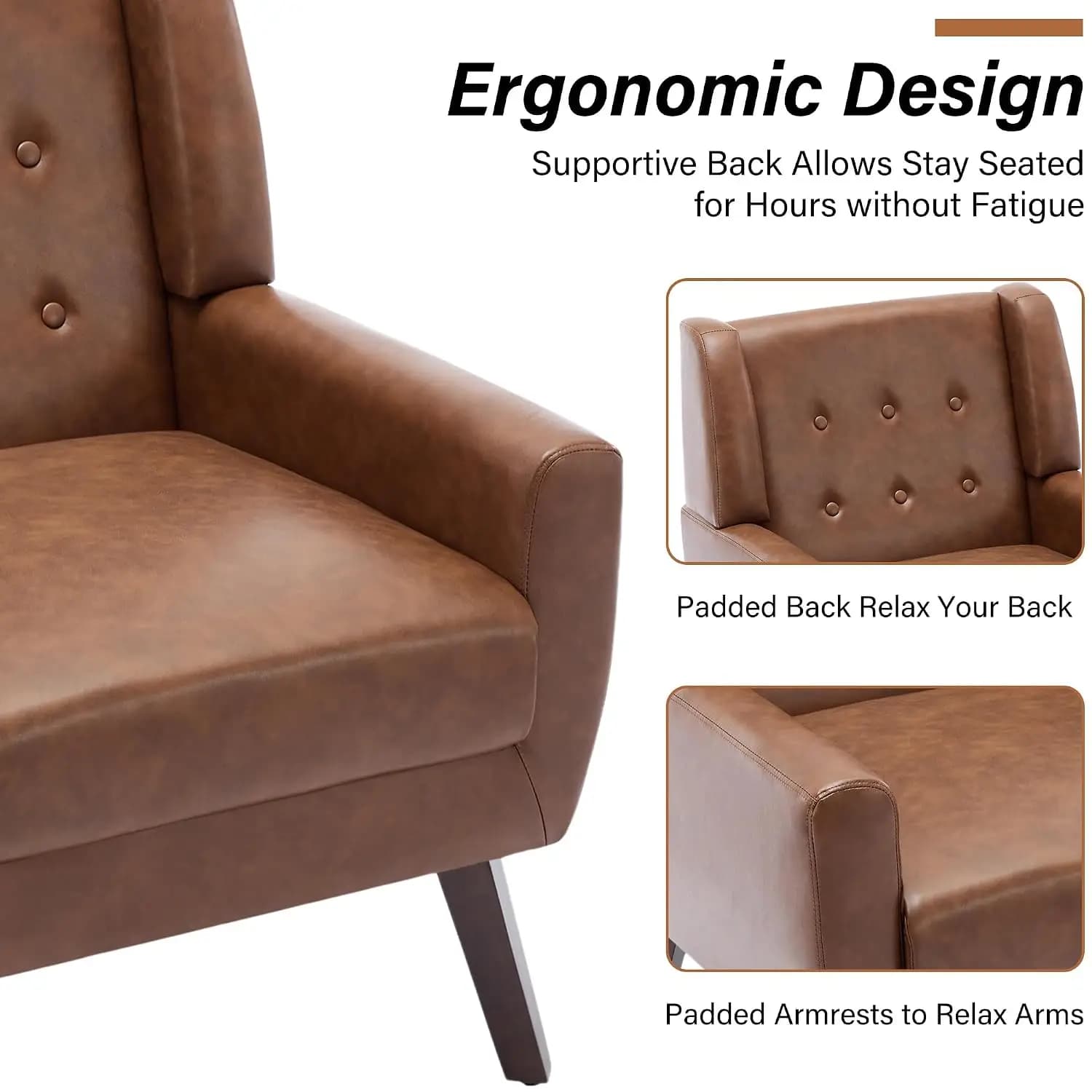 Accent Chairs Set of 2, Upholstered Armchair in PU Leather, Coffee
