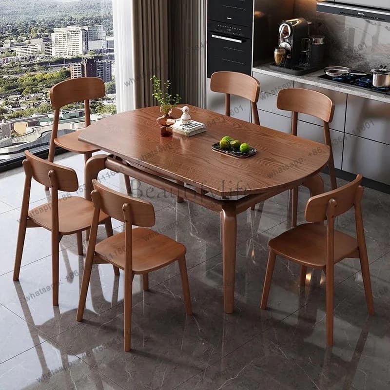 All solid wood ash wood dining table Chinese antique square and round dual-purpose folding dining table