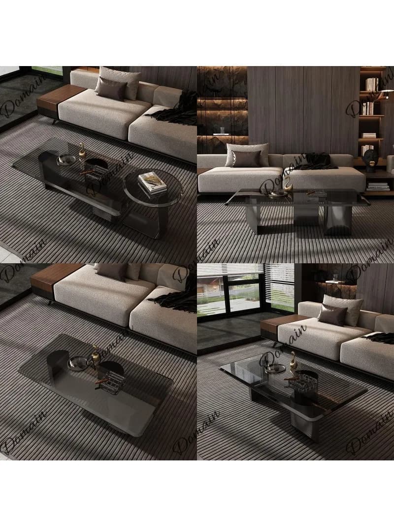 Light Luxury Italian Minimalist Tempered Glass Rectangular Coffee Table Set Modern Simple Living Room Table 1.3m