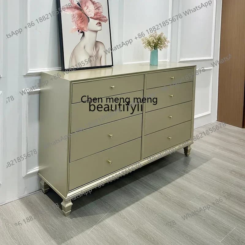 ss8350 American light luxury solid wood porch chest simple modern living room bedroom locker champagne gold
