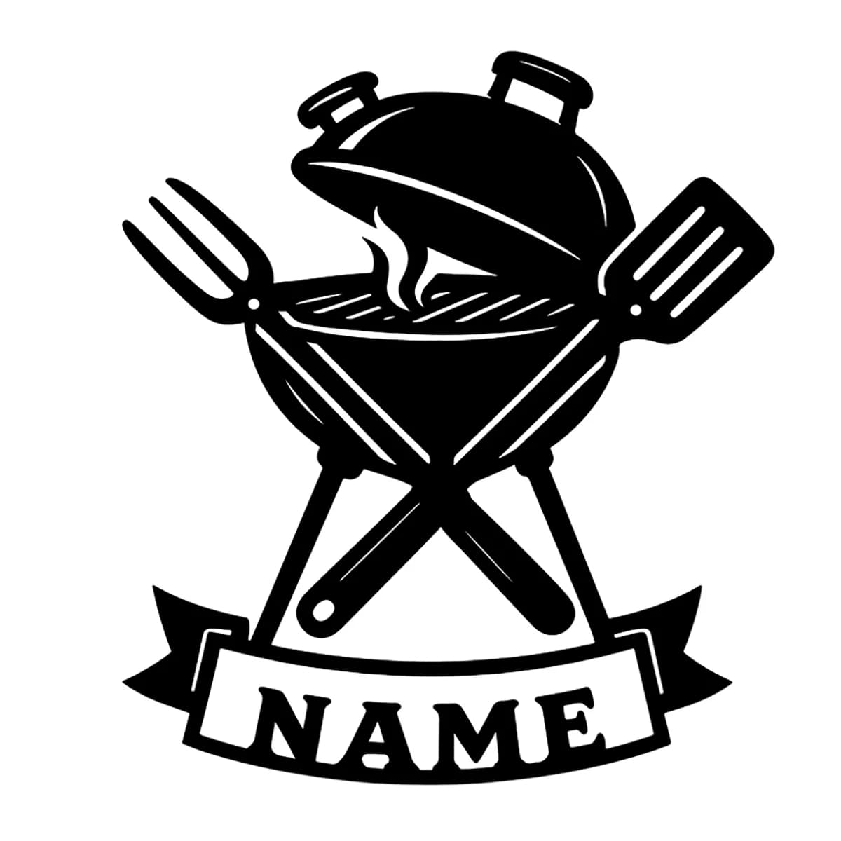Custom Name BBQ Barbecue Grill Metal Wall Hanging Art, Grill Fork Spatula Metal Sign, Indoor Patio & Backyard Wall Decoration