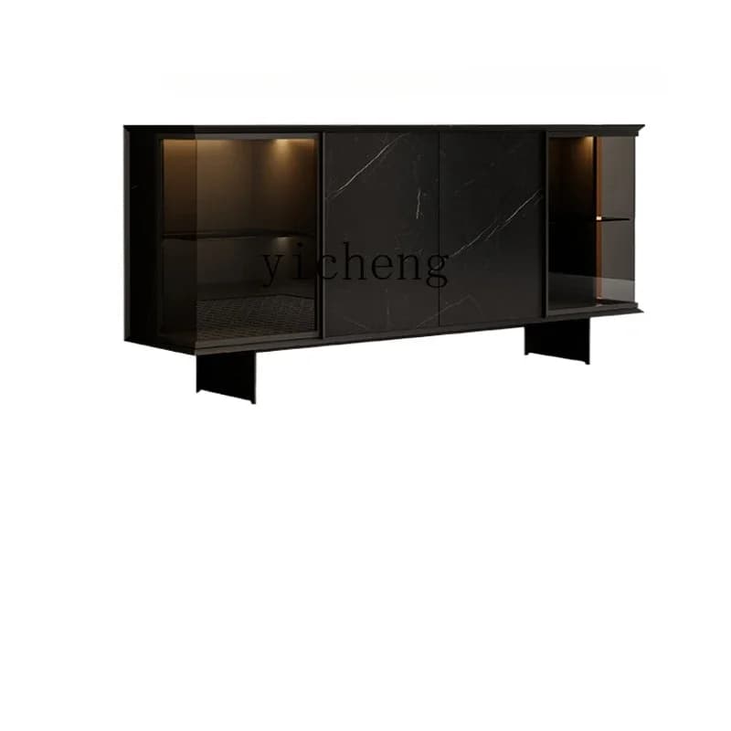 Italian Minimalist Stone Plate Sideboard Cabinet Living Room Locker Glass Wine Display Cabinet
