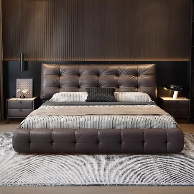 Grounding King Size Bed Leather Luxury Box Frame Platform Bed Minimalist Headboard Camas De Matrimonio Dormitorio Home Furniture