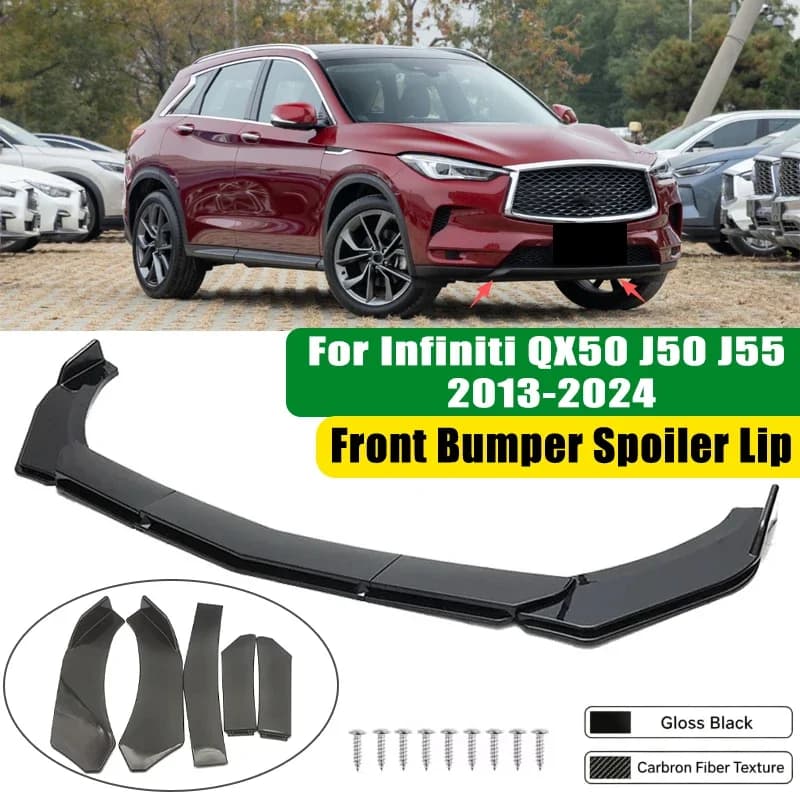 For Infiniti QX50 J50 J55 2013-2024 5Pcs ABS Car Front Bumper Lip Spoiler Splitter Body Kit Canard Tuning Accessories
