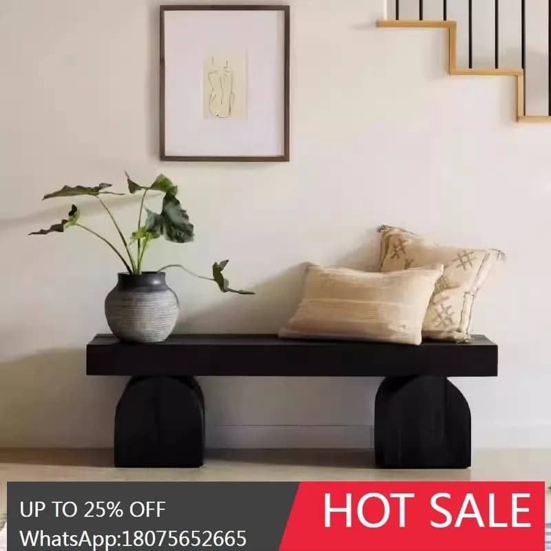 Vintage Wabi-Sabi Style Creative Solid Wood Shoe Changing Bench Nordic Solid Wood Long Bench