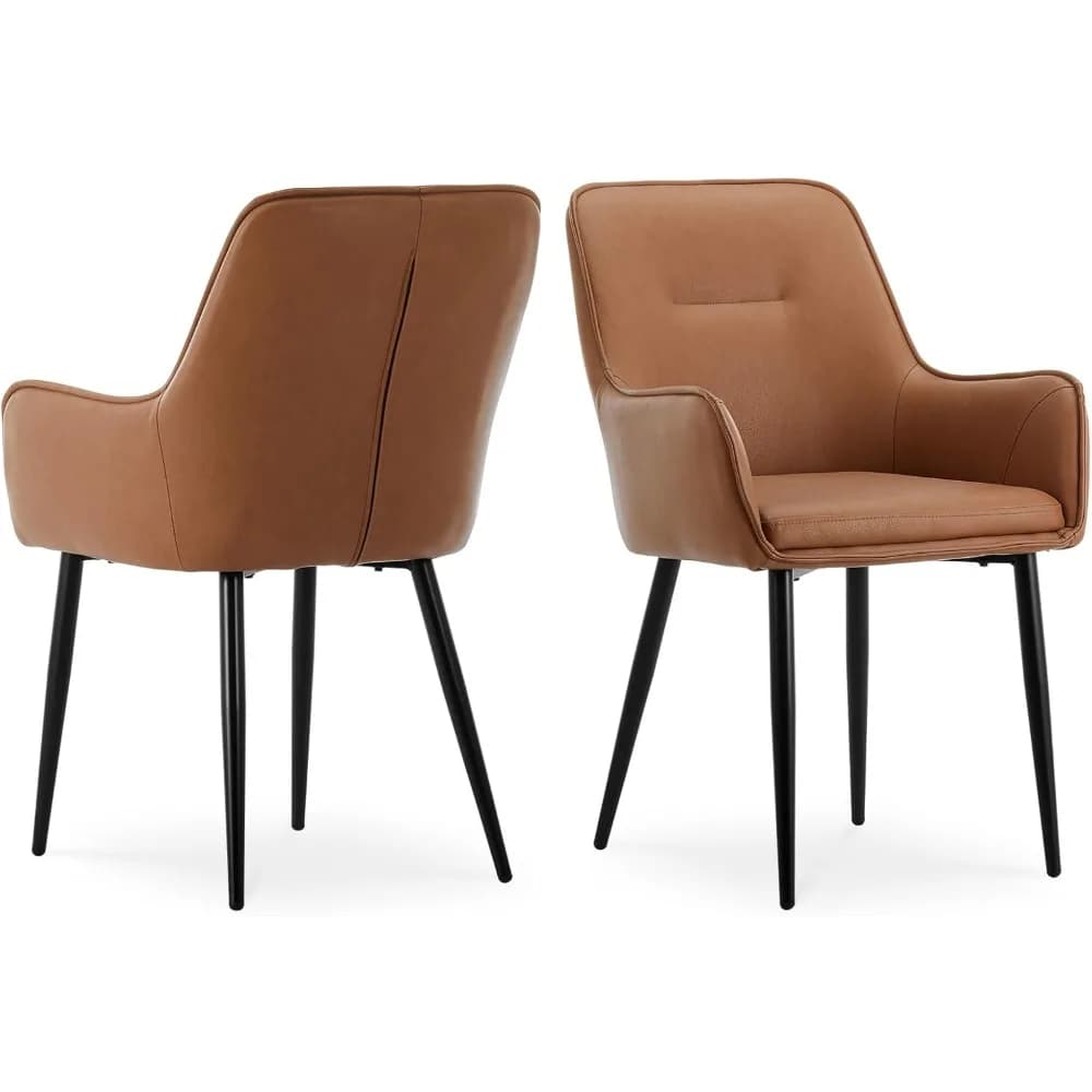 Faux Leather Accent Arm Chair Set of 2, Leisure Upholstered Chair with Metal Legs, Mid-Century Modern Dining Chairs for Living