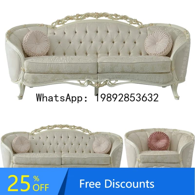 CZ French Style Fabric Sofa Solid Wood Carved Fabric Sofa Set European Style Fabric Sofa