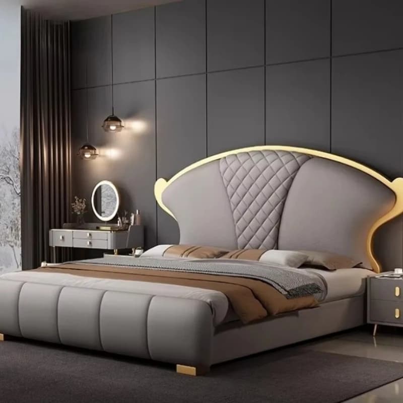 High quality upholstered bed modern queen solid wood bed frame master bedroom furniture