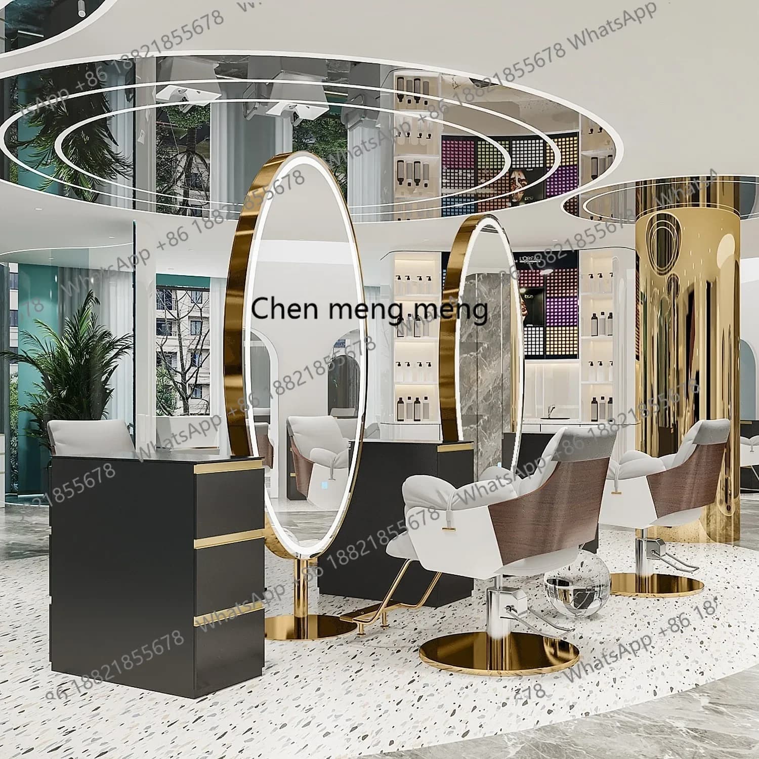 X Barber Shop Hair Mirror Table Stainless Steel Floor, Full Body Mirror Hair Salon Special Hair Double-Sided Mirror