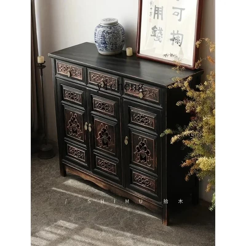 DSA Shoe Cabinet Solid Wood Antique Style Northern Elm Wood Storage Chest Dining Room Sideboard