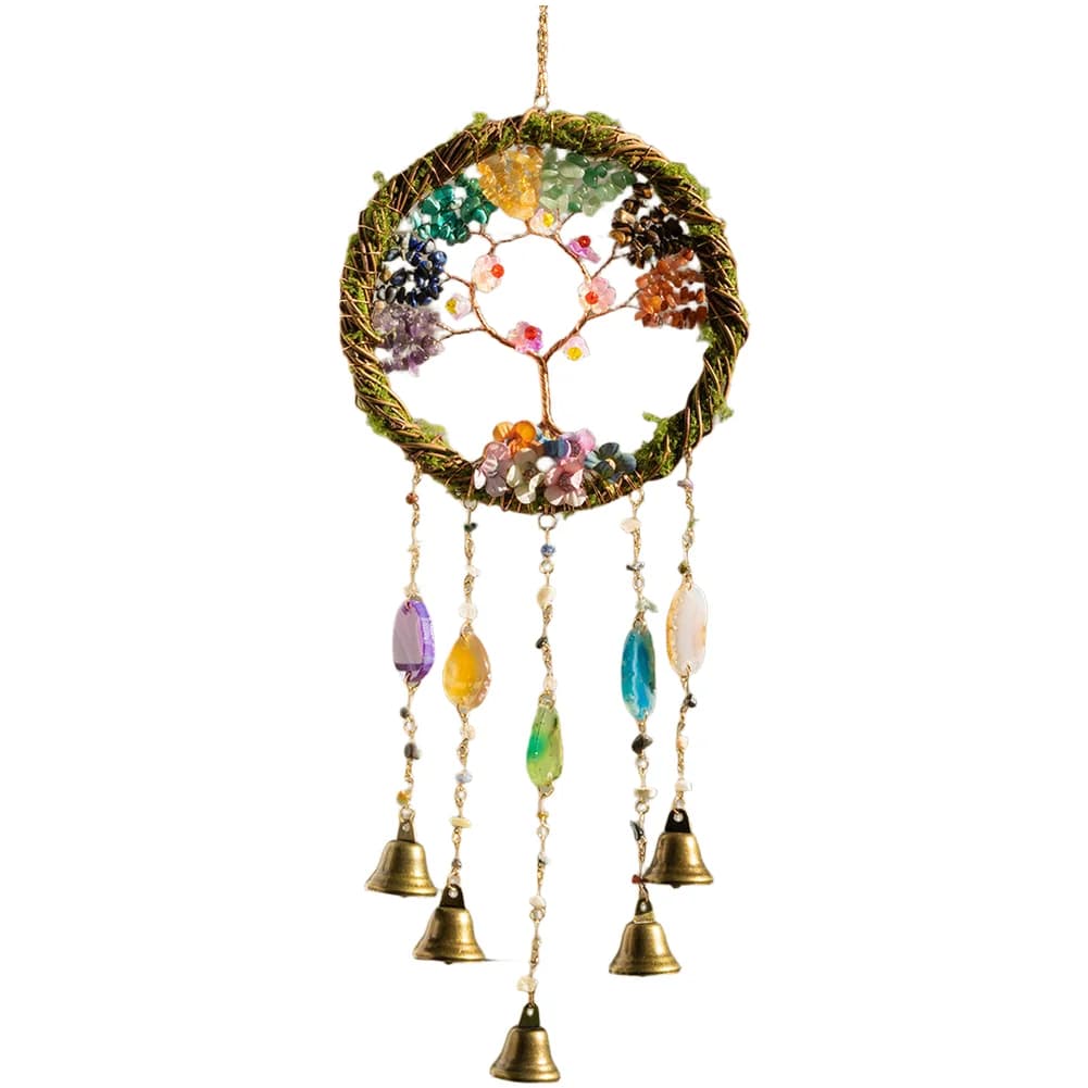 Handmade Boho Woven Wind Chime Wall Hanging Ornament With Stone Wind Chime For Home Office Bedroom Living Room Decor Accessory