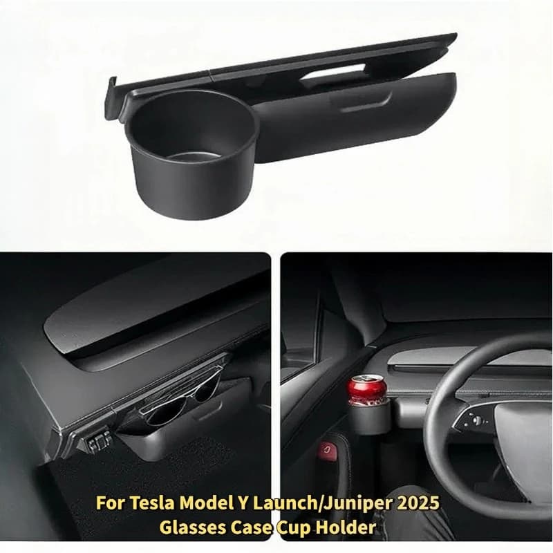For Tesla Model Y Juniper 2025 Dashboard Car Sunglasses Case Water Cup Holder 2-in-1 Beverage Cup Tray Storage Organizer Parts