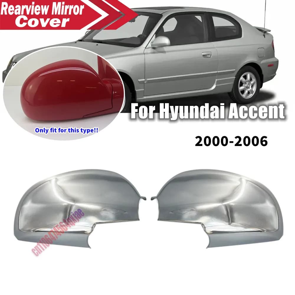 For Hyundai Accent 2000-2006 ABS Car Rearview Side Mirror Cover Wing Cap Exterior Door Housing Trim Adhesive Sticker