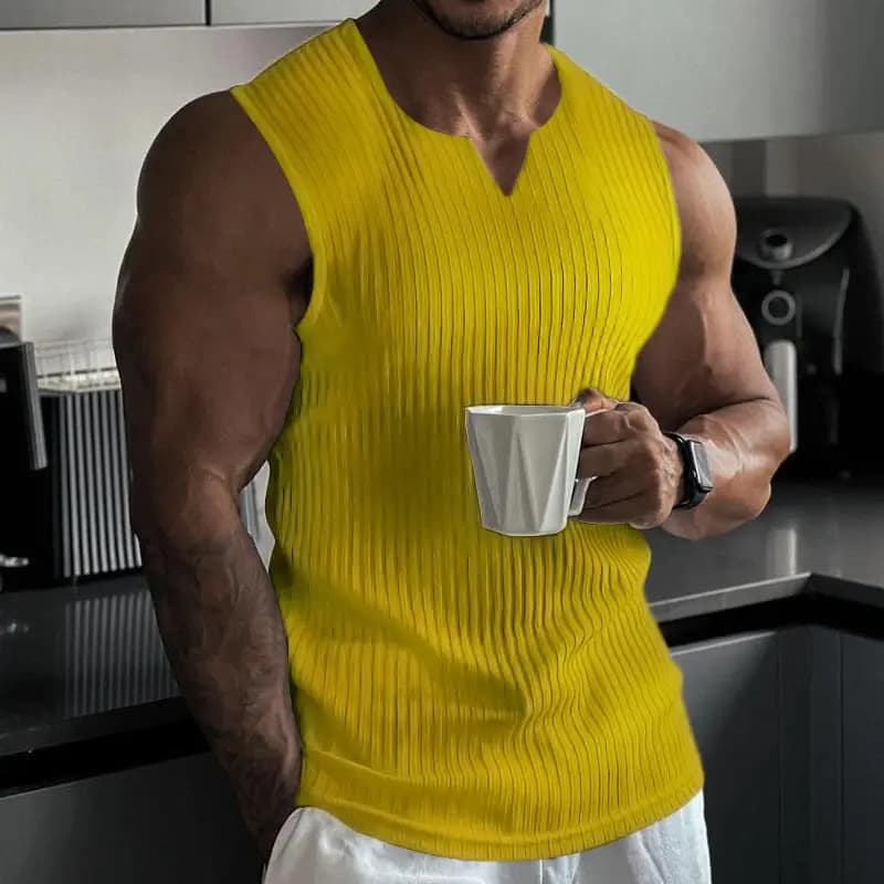 Fashion V-Neck Sleeveless Solid Color Casual T-Shirts Men's Clothing Summer New Slim All-match Tank Top Korean Tee Shirts