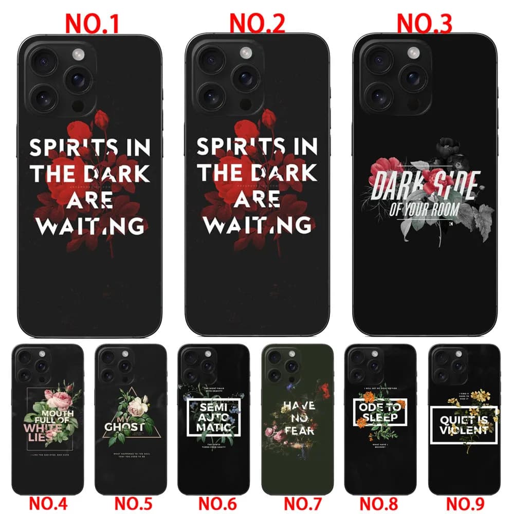 Black flowers and words. phone case  for iPhone 16E 17E SE4 17 17 air 17 Pro 17 Pro Max 5 5S SE 2016