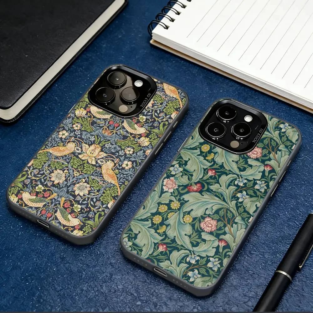 W-William M-Morris Aesthetic Phone Case For iPhone 17,16,15,14,13,12,11 Plus,Pro Max,XS,Colorful Silver Black Cover