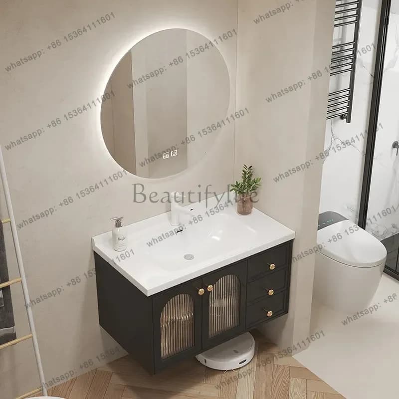 Ceramic integrated basin bathroom cabinet combination ultra-narrow 40cm small apartment wash basin cabinet washing