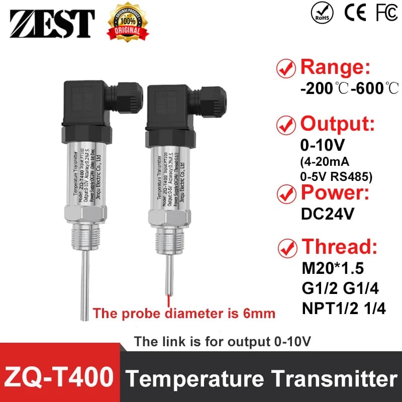 PT100 Temperature Transmitter -200-600C Temperature Detection 0-10V Output 24VDC RTD Temperature Probe Transducer