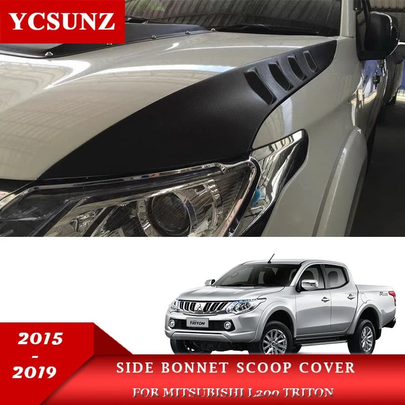 Matte Black Side Bonnet Scoop Cover For Mitsubishi Triton L200 MQ 2015 2016 2017 2018 2019 Strada Double Cab Car Accessories