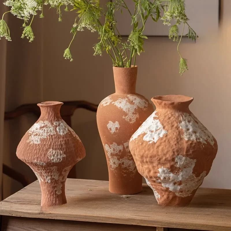 WabiSabi ZenStyle Coarse Ceramic Vase Retro Tabletop Ceramic Vase Tea Room Dried Flower Arranger Home Decorative Flower Vase