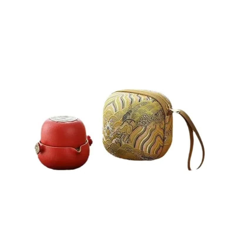Travel tea set, high-end express cup ceramic set, a pot and a cup of women's portable bags