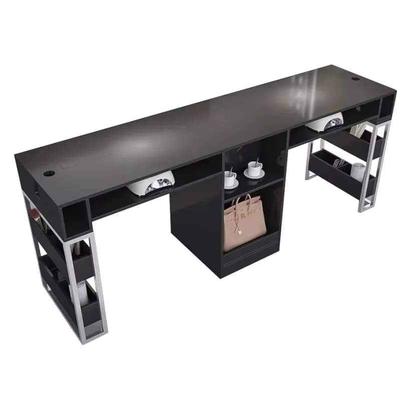 Modern Double Nail Station Desk Eco-Friendly Wooden Dust Collector Customizable Salon Station for Mall Use