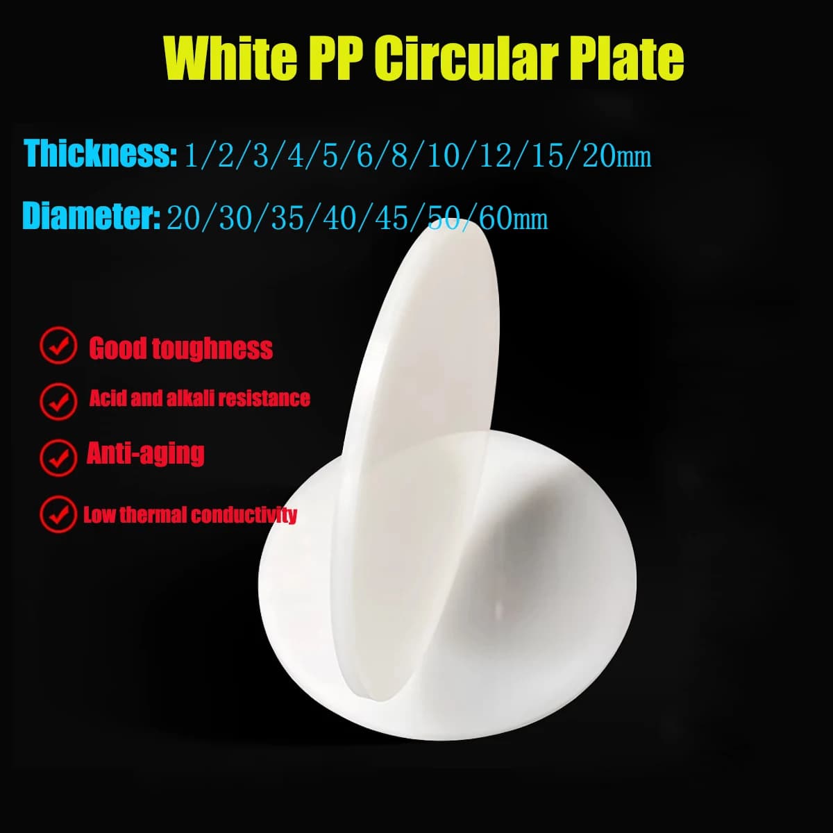 5pcs-2pcs White Polypropylene Board Round PP Plastic Sheets Plate Dia 20mm 30mm 35mm 40mm 45mm 50mm 60mm Thick 1-20mm