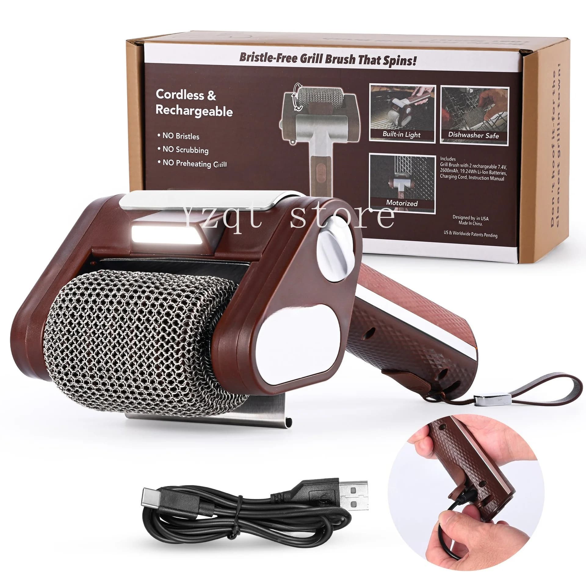 2026 Stainless Steel 304 Roller BBQ Brush with LED Light Brushless Clear Food Grade Clean LED Lighting