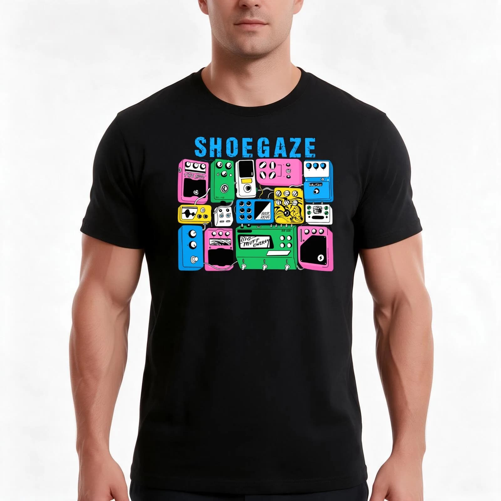 SHOEGAZE guitar pedal T-Shirt, Summer Casual Cotton Tee, Oversized Streetwear Tops, Vintage Graphic Print, Unisex Men Women
