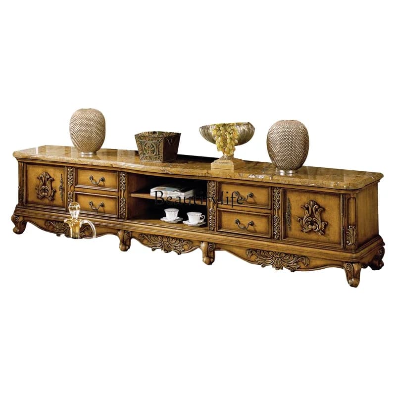 LXEuropean marble TV cabinet American rural solid wood audio-visual cabinetSSS
