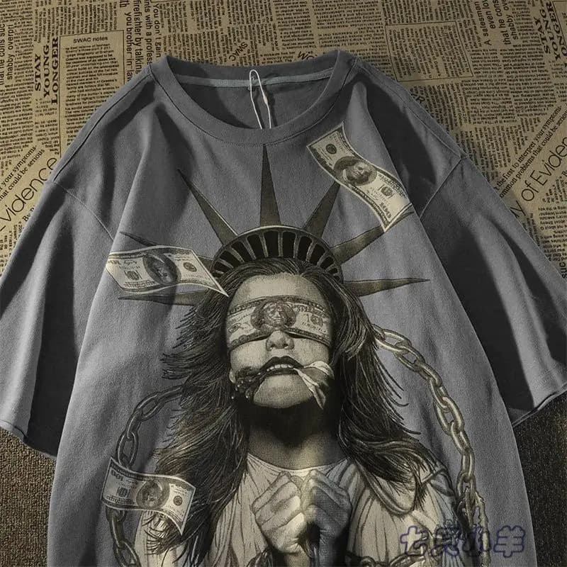 100% Cotton Retro Men's T-shirt Summer Student  Harajuku Loose  Couple Wear Tee Top