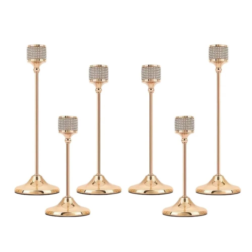 Vintage Rhinestone Candle Holder Romantic Iron Art Taper Candle Stand Set Anti Tipping Non Slip Shiny Crystal Candlestick