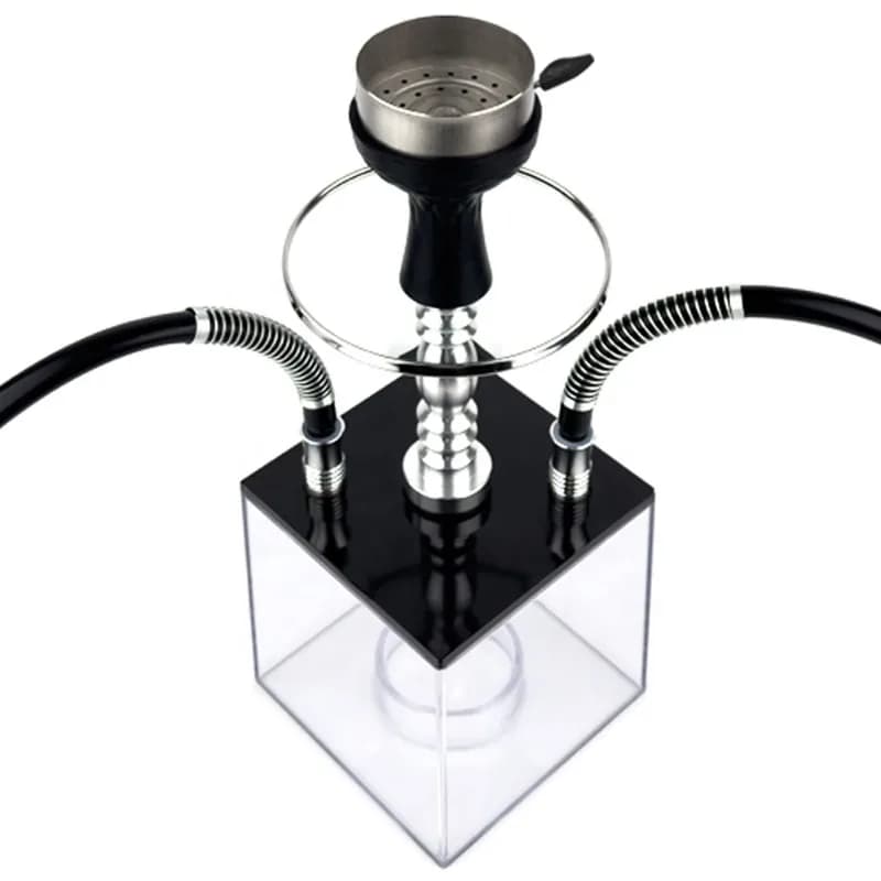Acrylic Square Hookah Set 2 Hose Hookah Case with Beautiful RGB Light Emitting Diode Light Stainless Steel Tobacco Heater