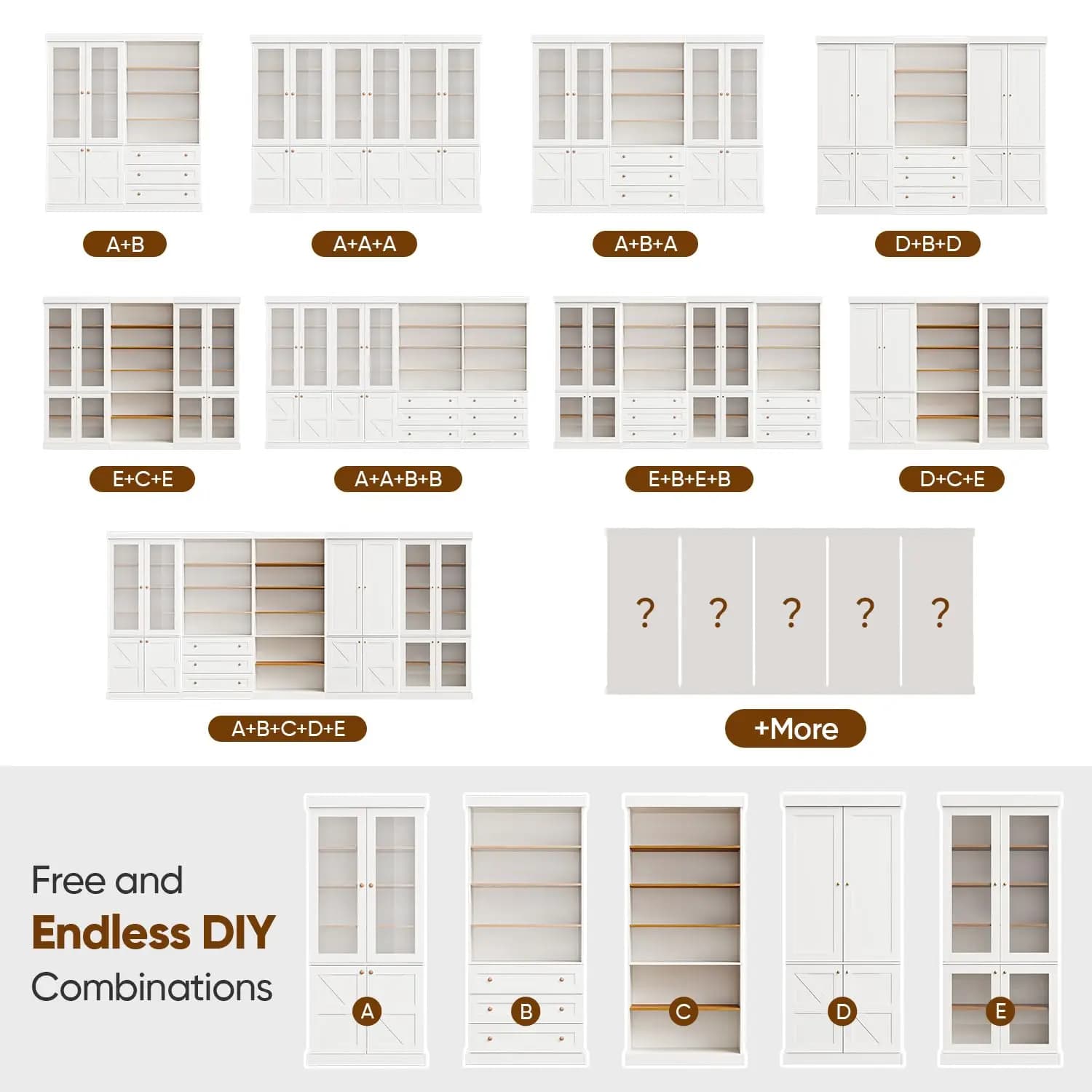 70.8" Tall Farmhouse Bookshelf with Doors, Modular Wooden Storage Hutch with 4-Tier Adjustable Shelves, White Buffet Cabinet for