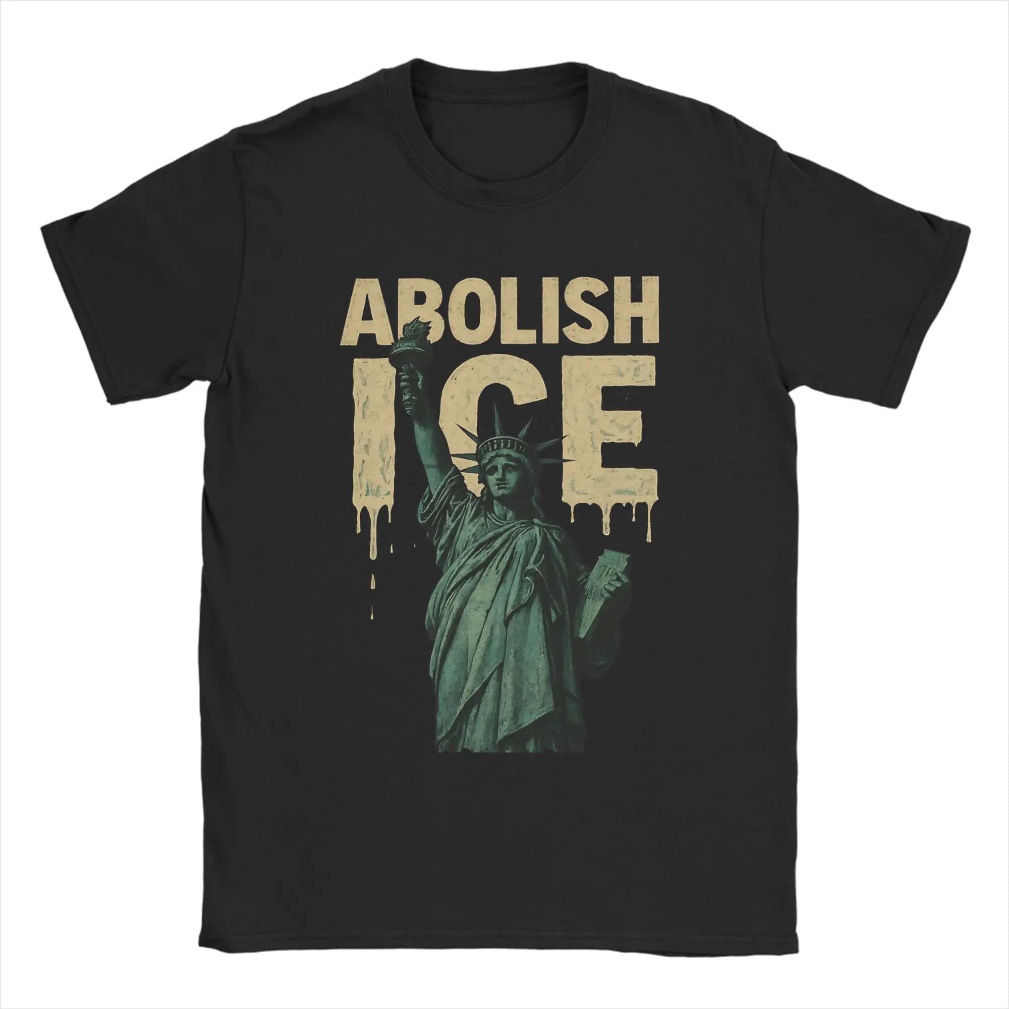 Men T-Shirt Abolish ice Funny Pure Cotton Tee Shirt Short Sleeve  T Shirts Crew Neck Clothing Birthday Gift