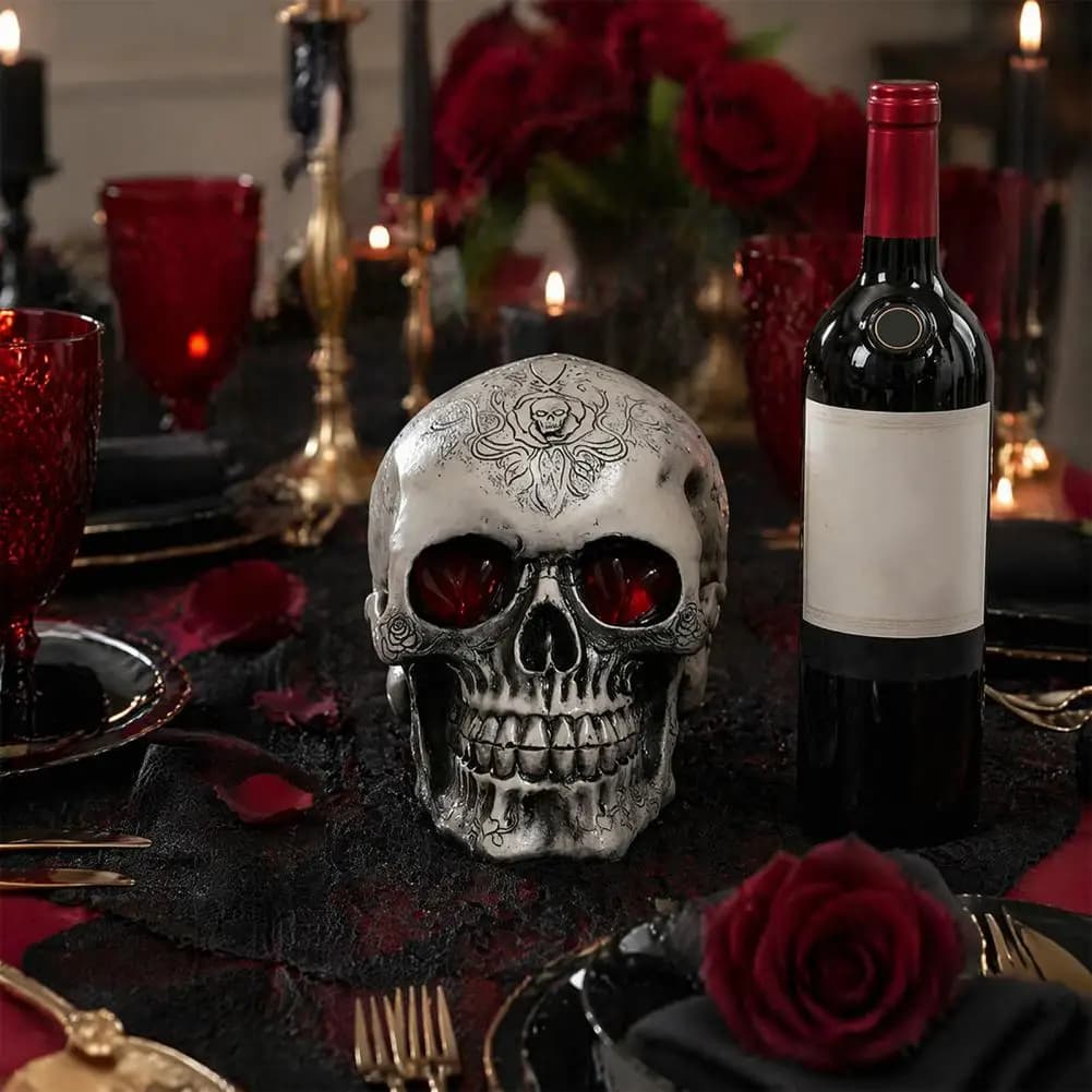 Realistic Skull Prop Realistic Resin Skull Figurine Head Model Spooky Halloween Statue for Indoor Fireplace Home Decor Home