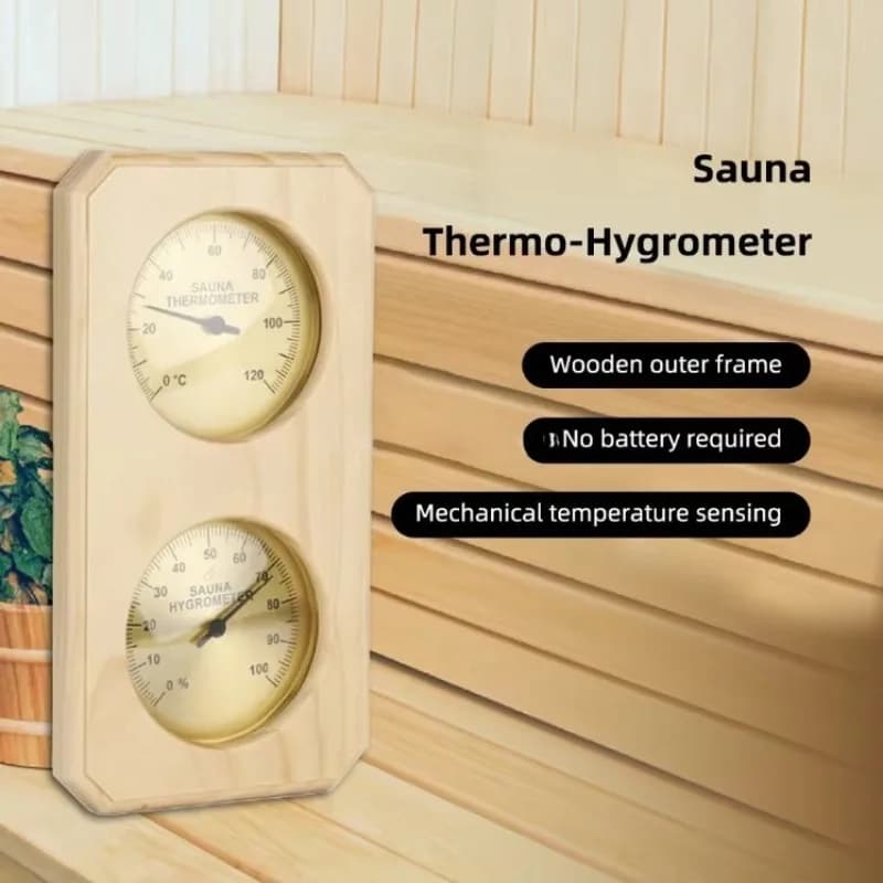 Sauna Sweat Room Thermohygrometer Wood High Temperature High Precision Wooden Frame Double Meter