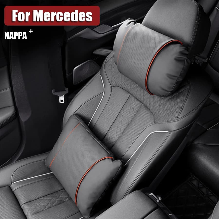 Car Neck Pillow NAPPA Leather Headrest Lumbar Support Pillows  For Mercedes Benz C260 E300 AMG W203 W205 W204 W164 W140 W211