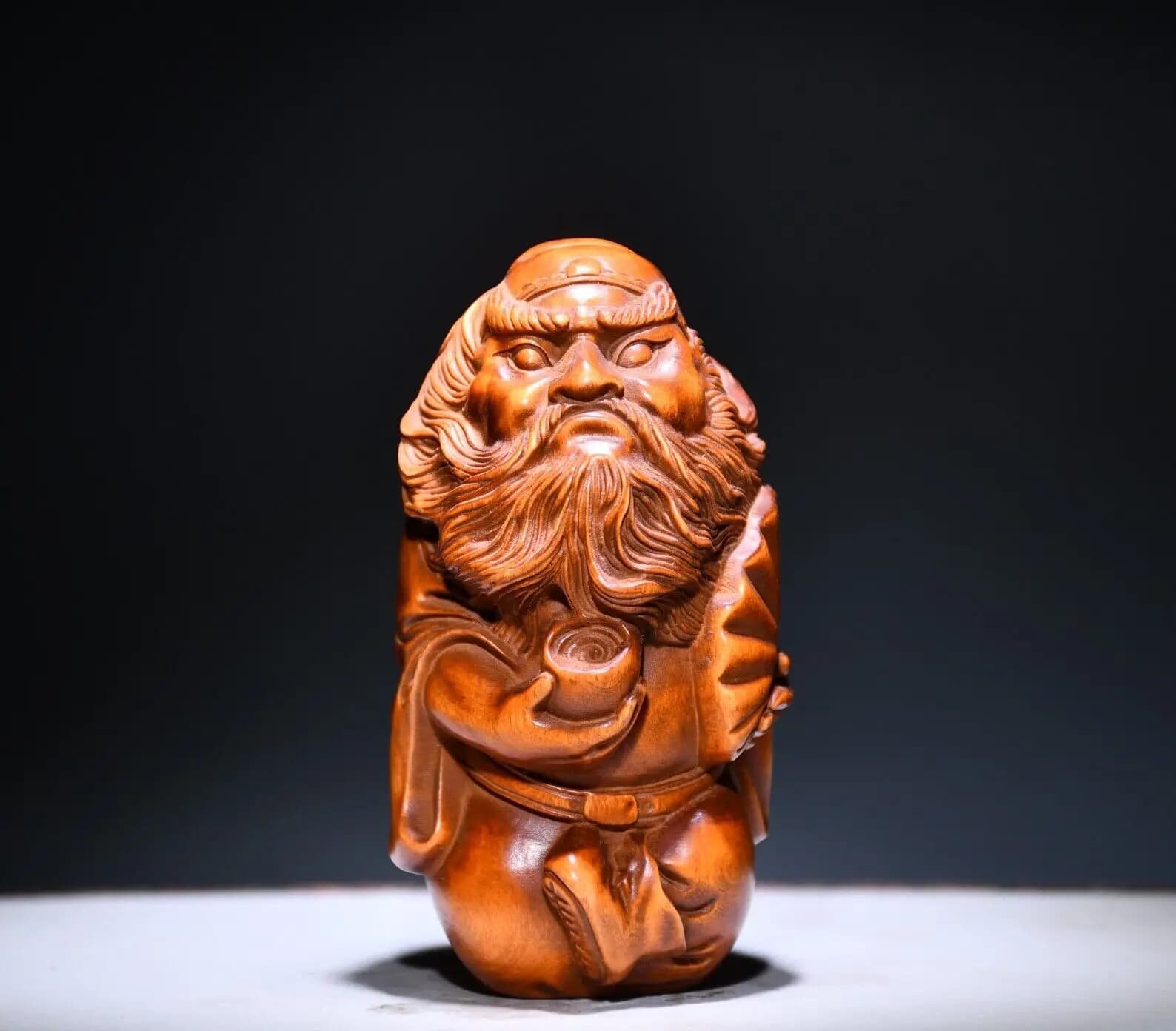 3.1" Chinese Box-wood Hand Engraving Taoism Immortal Zhong Kui Klei Statue